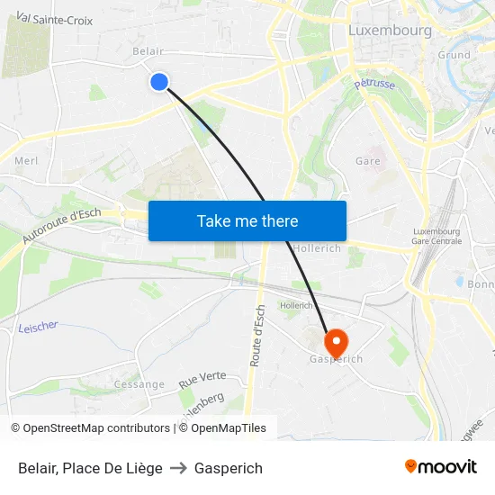 Belair, Place De Liège to Gasperich map