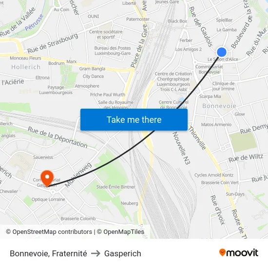 Bonnevoie, Fraternité to Gasperich map