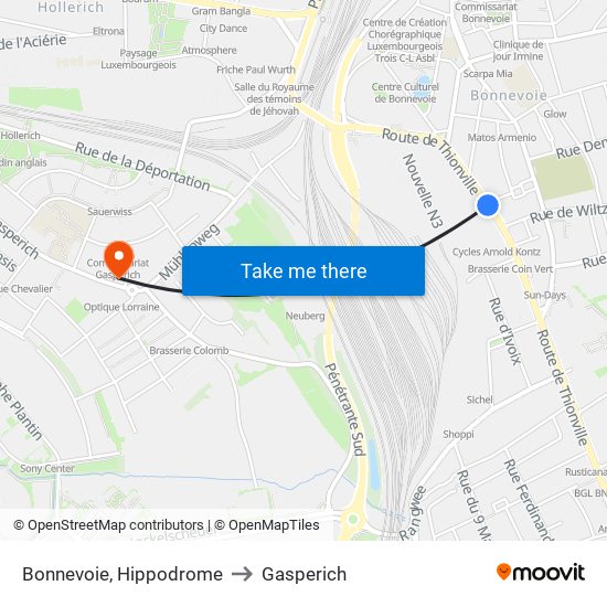 Bonnevoie, Hippodrome to Gasperich map