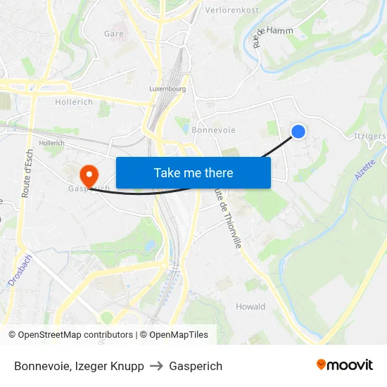 Bonnevoie, Izeger Knupp to Gasperich map