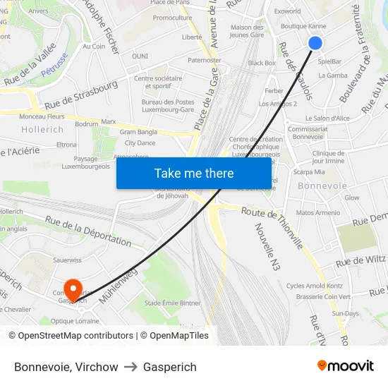 Bonnevoie, Virchow to Gasperich map
