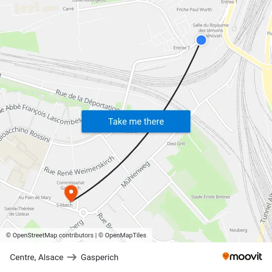 Centre, Alsace to Gasperich map