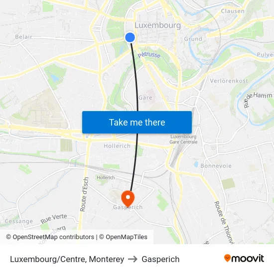 Luxembourg/Centre, Monterey to Gasperich map