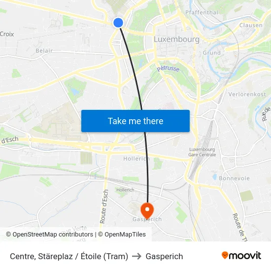 Centre, Stäreplaz / Étoile (Tram) to Gasperich map