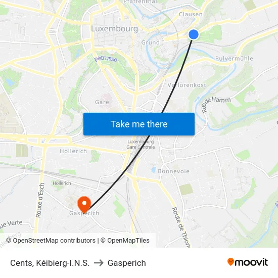 Cents, Kéibierg-I.N.S. to Gasperich map