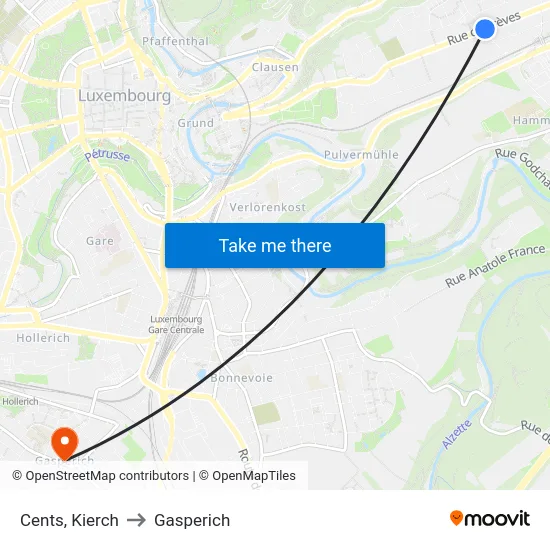 Cents, Kierch to Gasperich map