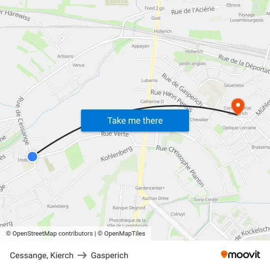 Cessange, Kierch to Gasperich map