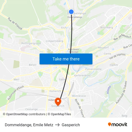 Dommeldange, Emile Metz to Gasperich map