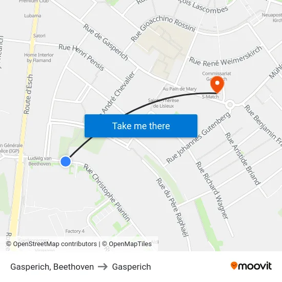 Gasperich, Beethoven to Gasperich map