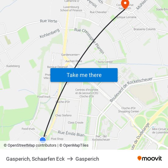 Gasperich, Schaarfen Eck to Gasperich map