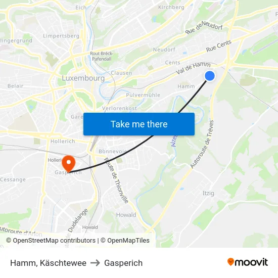 Hamm, Käschtewee to Gasperich map