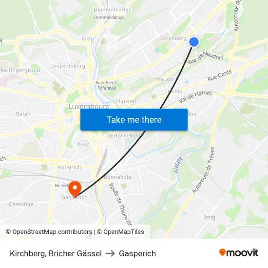 Kirchberg, Bricher Gässel to Gasperich map