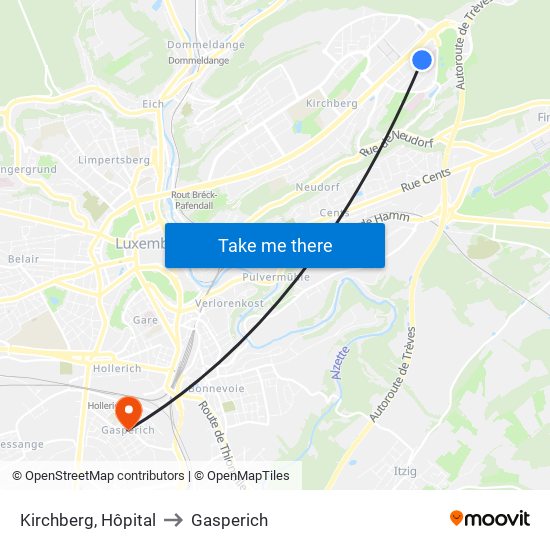 Kirchberg, Hôpital to Gasperich map