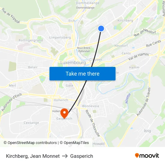 Kirchberg, Jean Monnet to Gasperich map