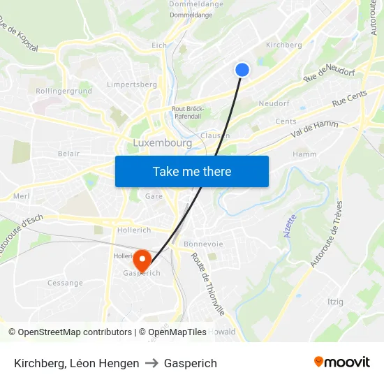 Kirchberg, Léon Hengen to Gasperich map