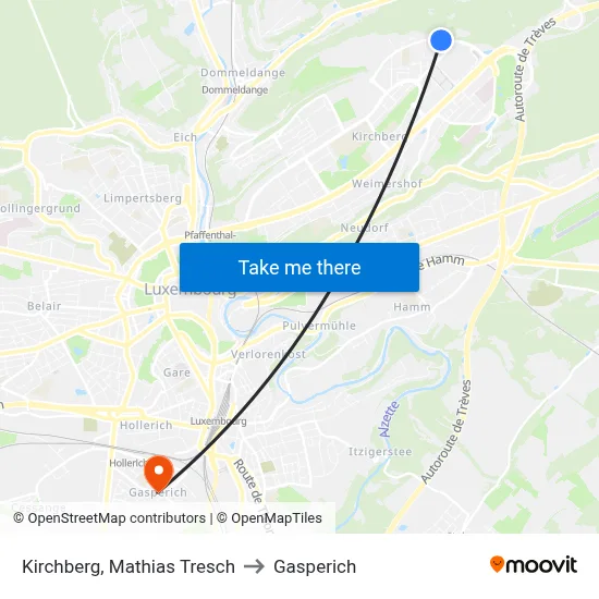 Kirchberg, Mathias Tresch to Gasperich map