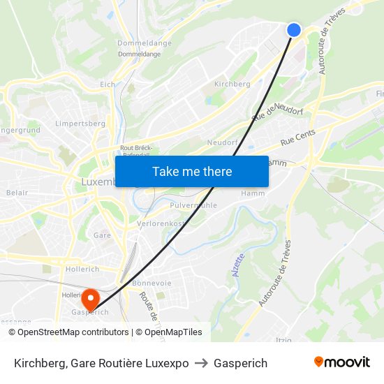 Kirchberg, Gare Routière Luxexpo to Gasperich map