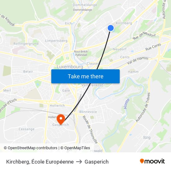 Kirchberg, École Européenne to Gasperich map