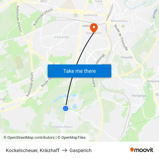 Kockelscheuer, Kräizhaff to Gasperich map