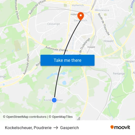 Kockelscheuer, Poudrerie to Gasperich map