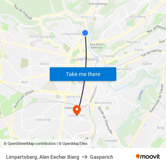 Limpertsberg, Alen Eecher Bierg to Gasperich map