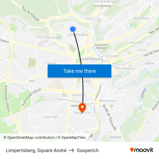 Limpertsberg, Square André to Gasperich map
