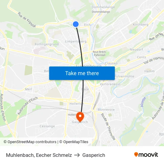 Muhlenbach, Eecher Schmelz to Gasperich map