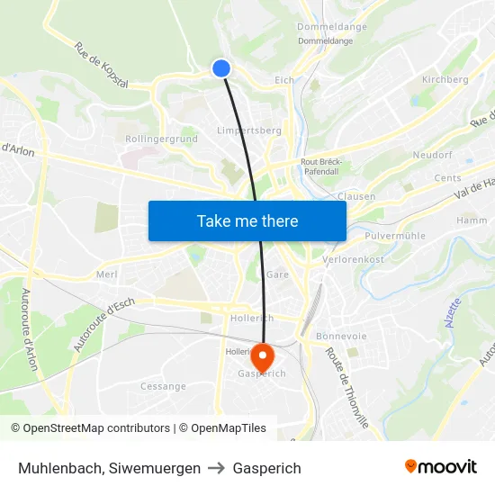Muhlenbach, Siwemuergen to Gasperich map