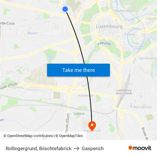 Rollingergrund, Biischtefabrick to Gasperich map