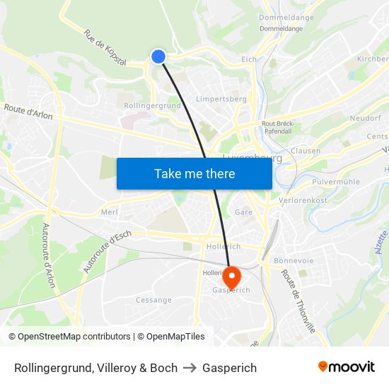 Rollingergrund, Villeroy & Boch to Gasperich map