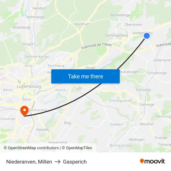 Niederanven, Millen to Gasperich map