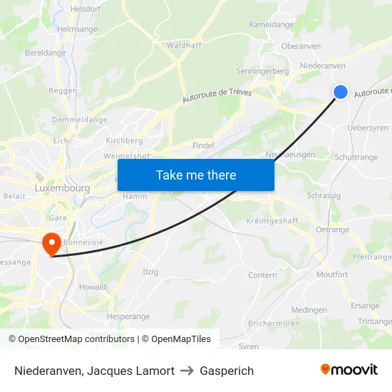 Niederanven, Jacques Lamort to Gasperich map