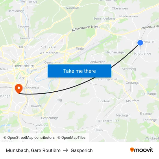 Munsbach, Gare Routière to Gasperich map