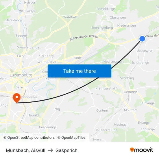 Munsbach, Aisvull to Gasperich map