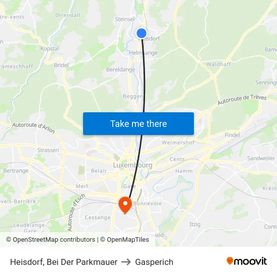 Heisdorf, Bei Der Parkmauer to Gasperich map