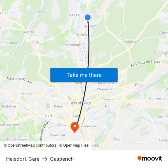 Heisdorf, Gare to Gasperich map