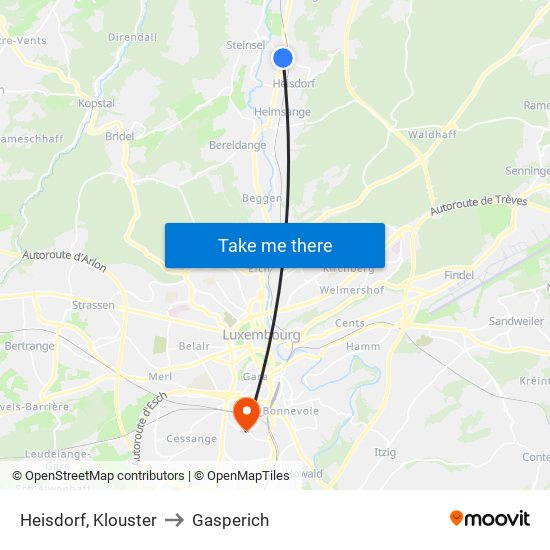 Heisdorf, Klouster to Gasperich map