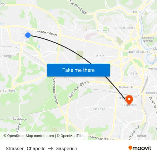 Strassen, Chapelle to Gasperich map