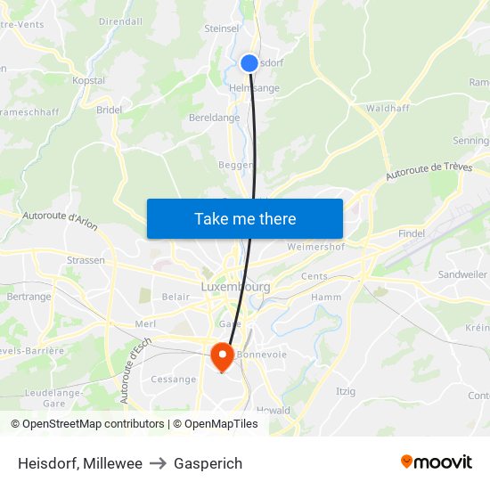 Heisdorf, Millewee to Gasperich map