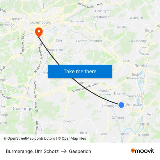 Burmerange, Um Schotz to Gasperich map
