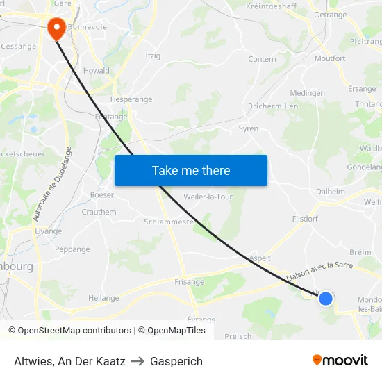 Altwies, An Der Kaatz to Gasperich map