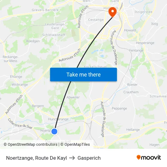 Noertzange, Route De Kayl to Gasperich map