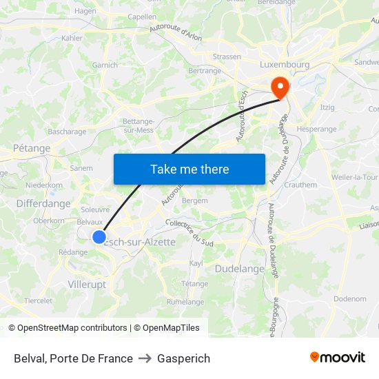 Belval, Porte De France to Gasperich map