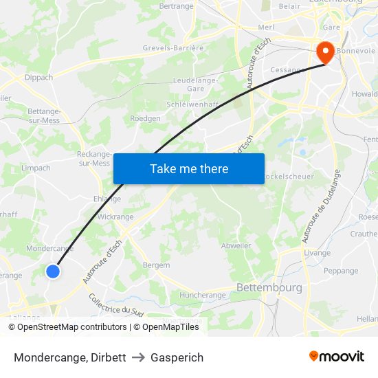 Mondercange, Dirbett to Gasperich map
