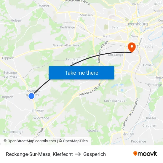 Reckange-Sur-Mess, Kierfecht to Gasperich map