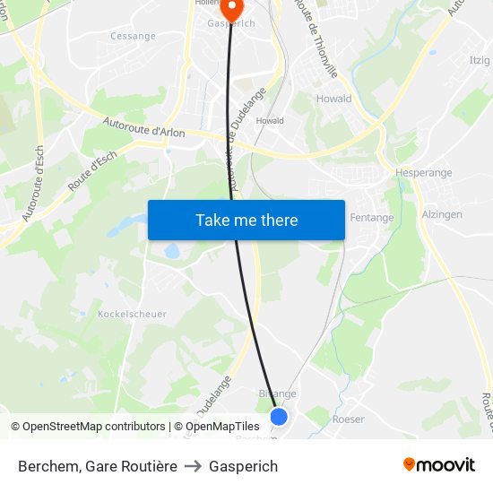 Berchem, Gare Routière to Gasperich map