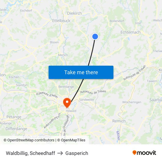 Waldbillig, Scheedhaff to Gasperich map