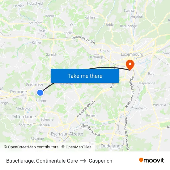 Bascharage, Continentale Gare to Gasperich map