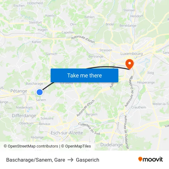 Bascharage/Sanem, Gare to Gasperich map