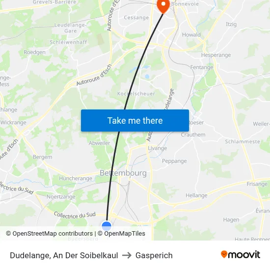 Dudelange, An Der Soibelkaul to Gasperich map